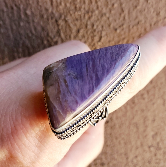 New Huge Charoite 925 Silver Statement Ring. - Picture 11 of 14